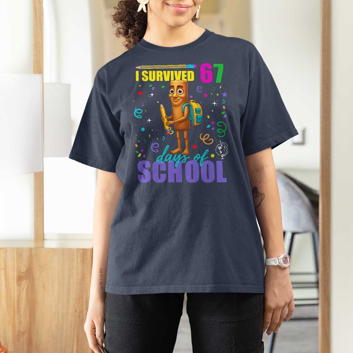 Tung Tung Tung Sahur I Survived 67 Days of School T Shirt For Women Funny Six Seven 6 7 Meme Teacher Student - Wonder Print Shop
