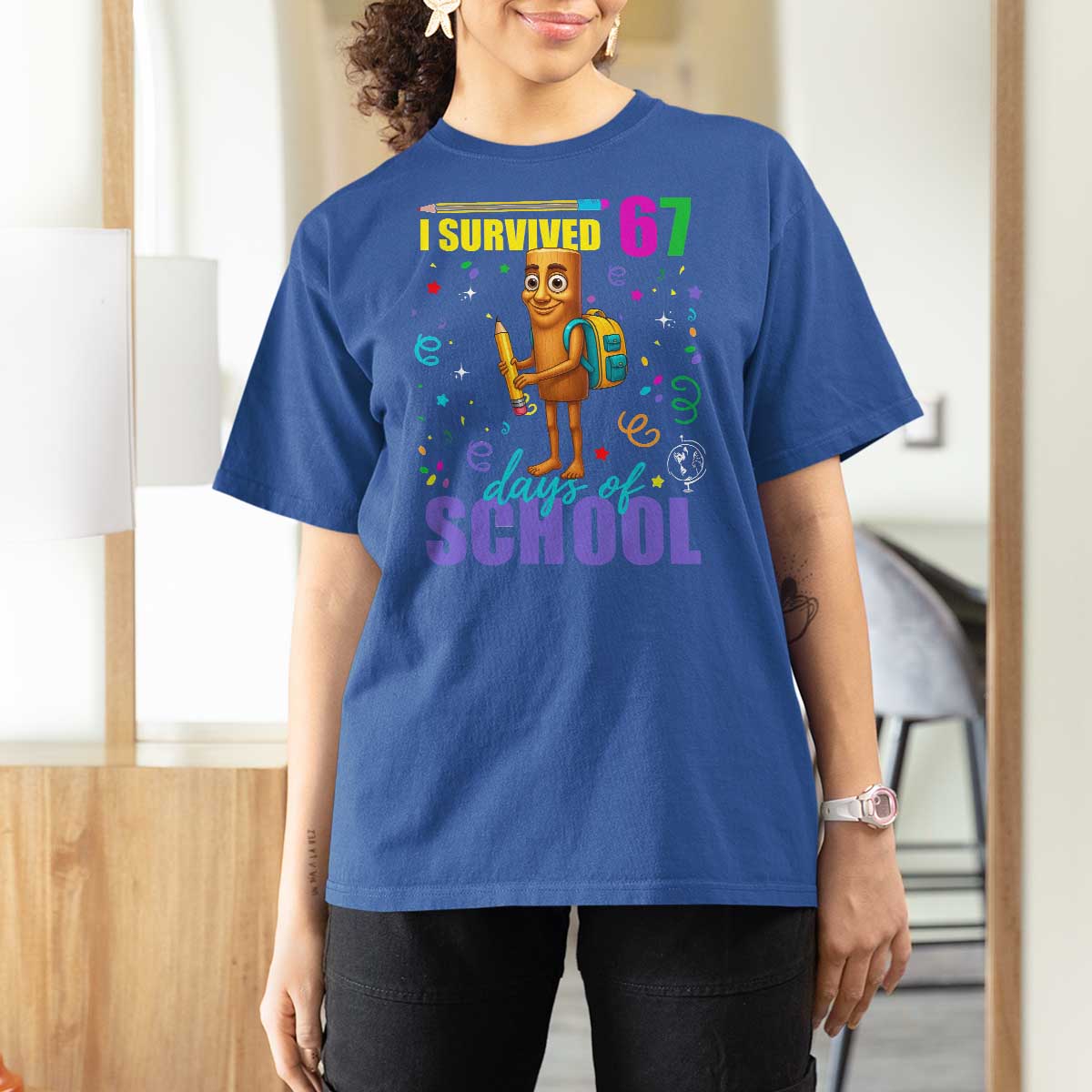 Tung Tung Tung Sahur I Survived 67 Days of School T Shirt For Women Funny Six Seven 6 7 Meme Teacher Student - Wonder Print Shop
