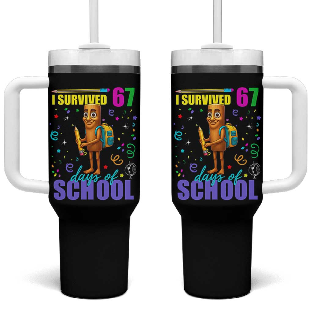 Tung Tung Tung Sahur I Survived 67 Days of School Tumbler With Handle Funny Six Seven 6 7 Meme Teacher Student - Wonder Print Shop