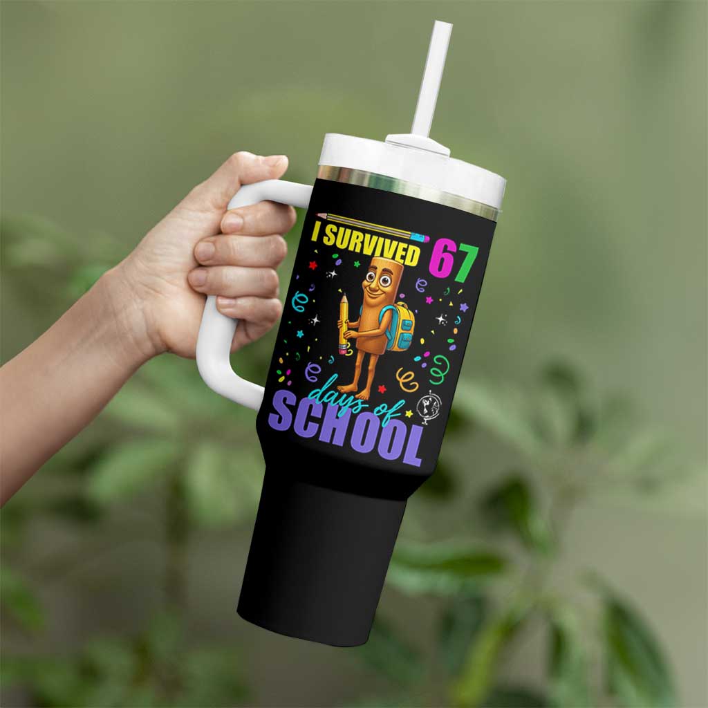Tung Tung Tung Sahur I Survived 67 Days of School Tumbler With Handle Funny Six Seven 6 7 Meme Teacher Student - Wonder Print Shop