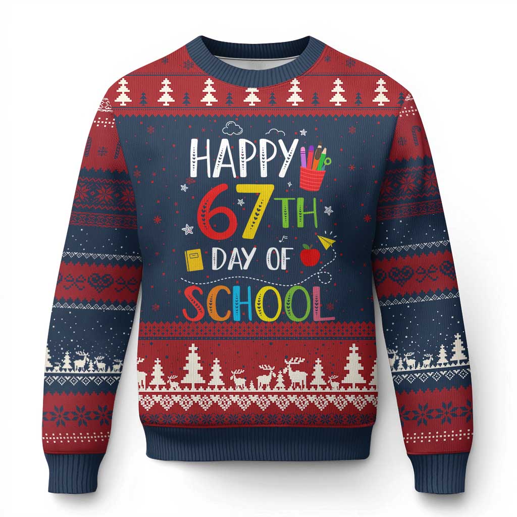 67 Days of School Ugly Christmas Sweater Happy 67th Day Of School Teachers Student Meme - Wonder Print Shop