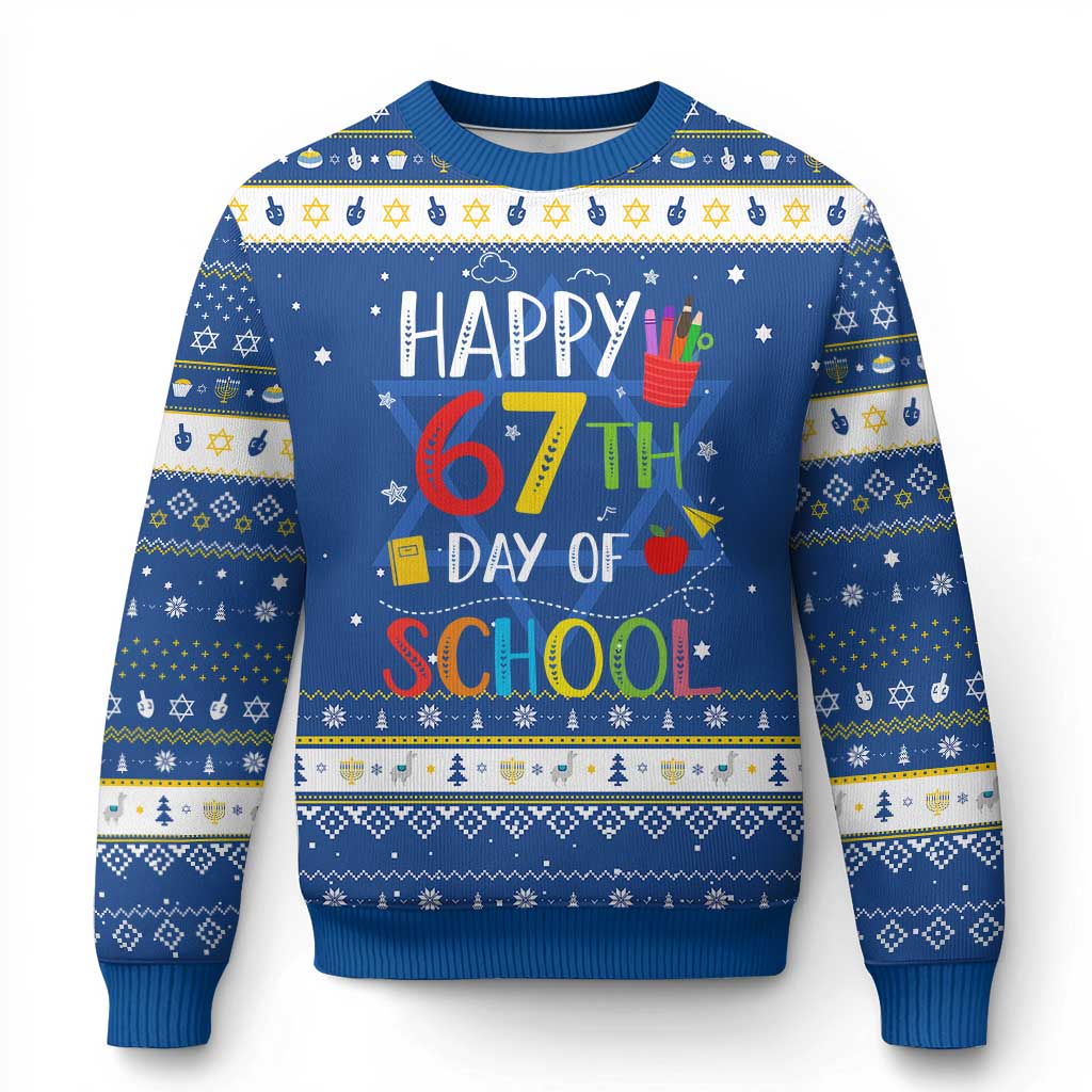 67 Days of School Hanukkah Ugly Sweater Happy 67th Day Of School Teachers Student Meme - Wonder Print Shop