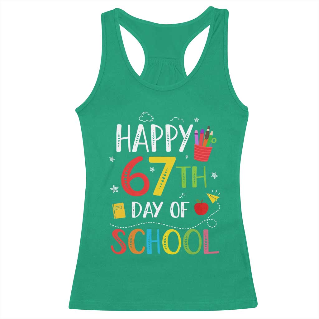 67 Days of School Racerback Tank Top Happy 67th Day Of School Teachers Student Meme - Wonder Print Shop