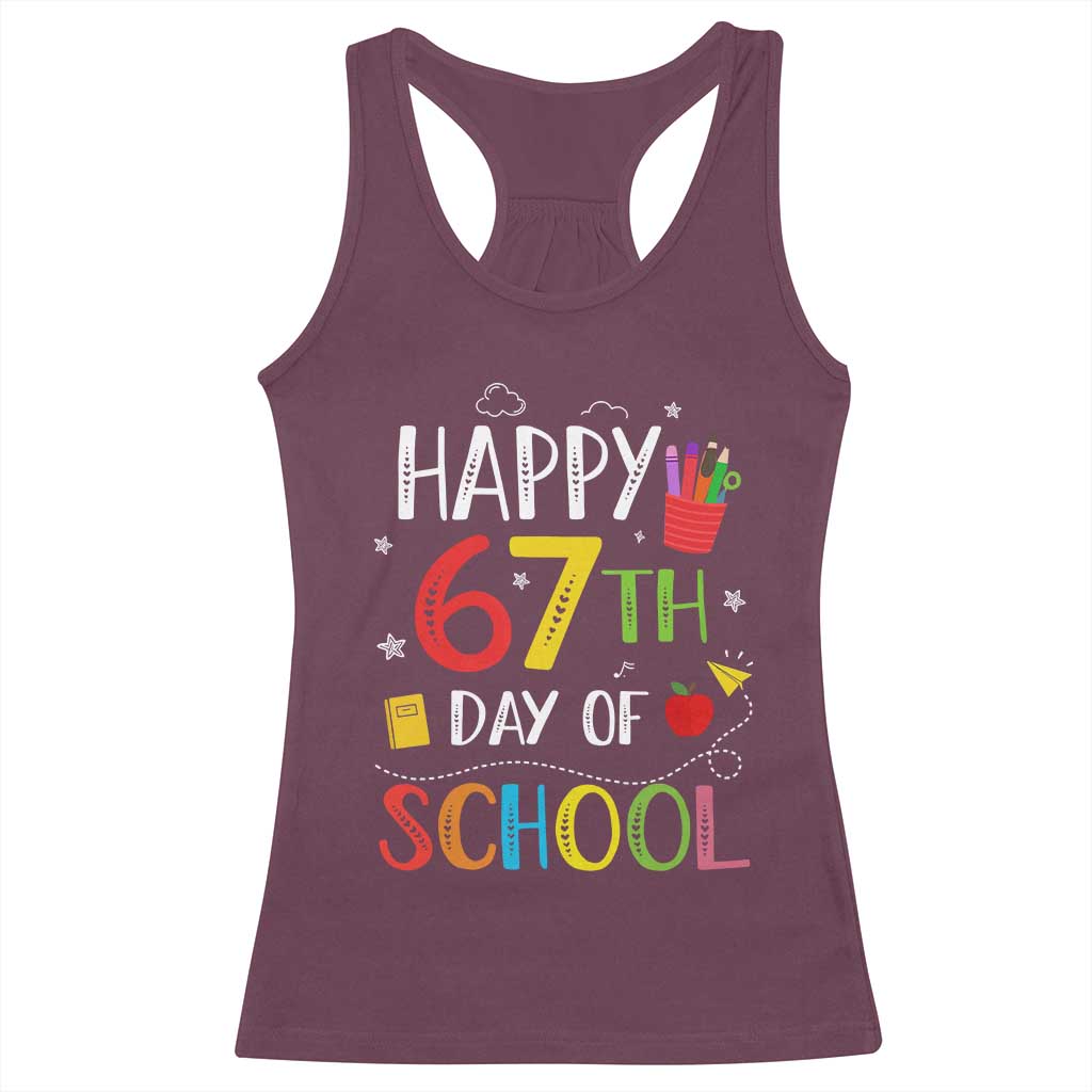 67 Days of School Racerback Tank Top Happy 67th Day Of School Teachers Student Meme - Wonder Print Shop