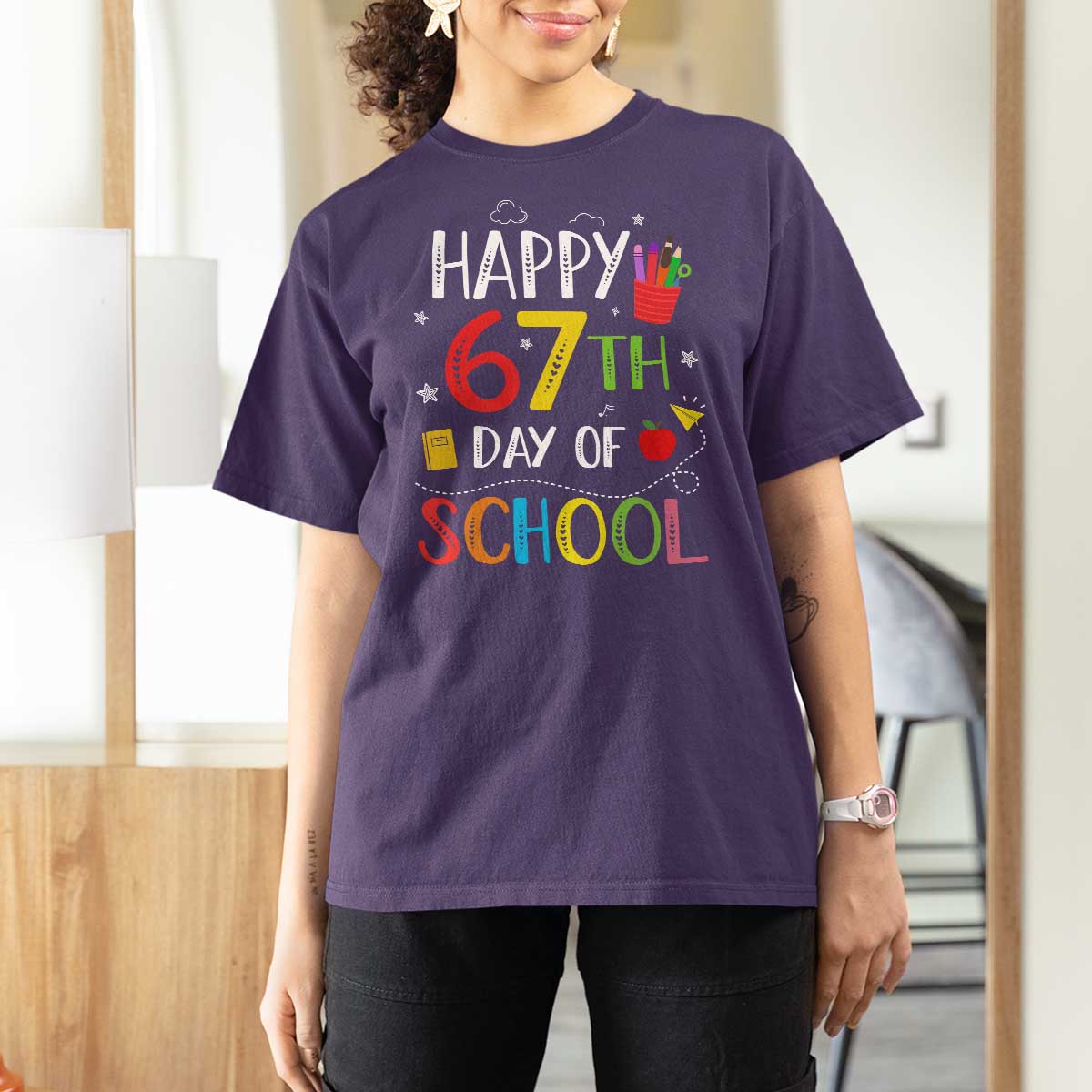 67 Days of School T Shirt For Women Happy 67th Day Of School Teachers Student Meme - Wonder Print Shop