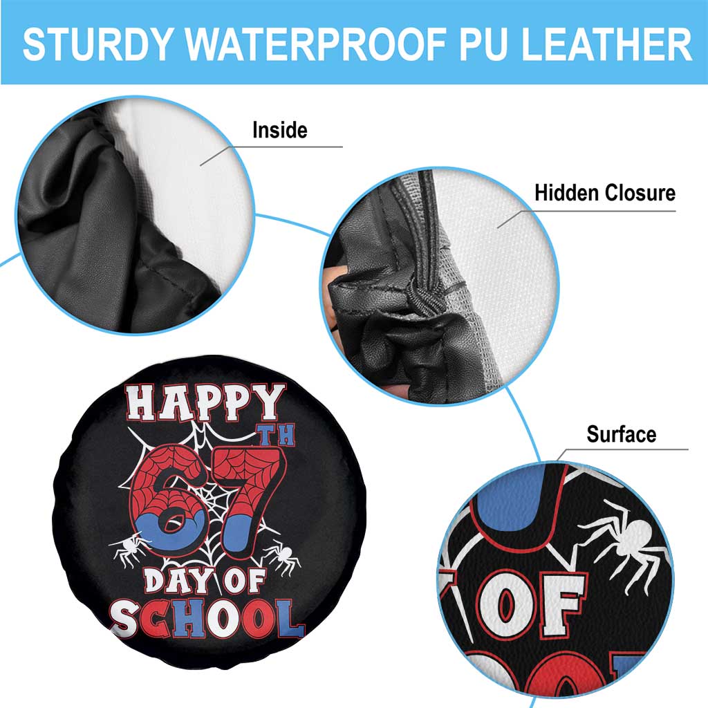 Happy 67th Day Of School Spare Tire Cover Boys Girls Spider 67 Days - Wonder Print Shop