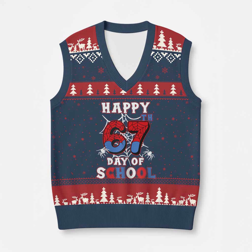 Happy 67th Day Of School V-Neck Knit Sweater Vest Boys Girls Spider 67 Days - Wonder Print Shop