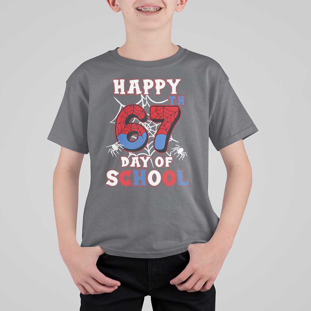 Happy 67th Day Of School T Shirt For Kid Boys Girls Spider 67 Days - Wonder Print Shop