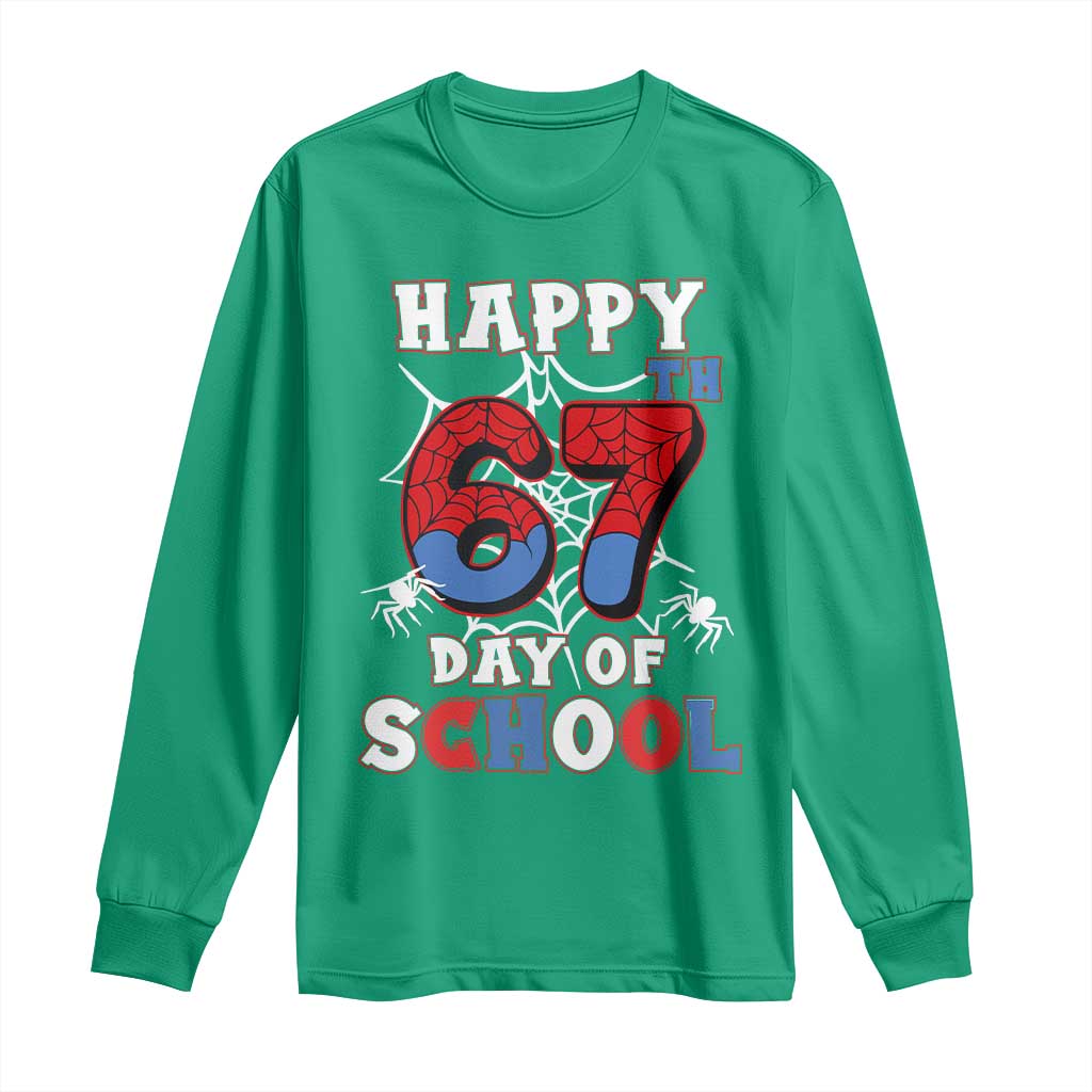 Happy 67th Day Of School Long Sleeve Shirt Boys Girls Spider 67 Days - Wonder Print Shop