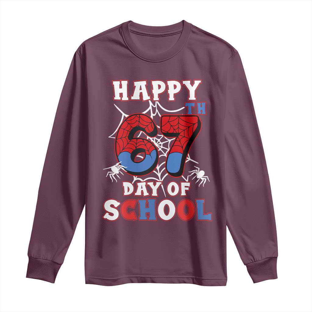 Happy 67th Day Of School Long Sleeve Shirt Boys Girls Spider 67 Days - Wonder Print Shop