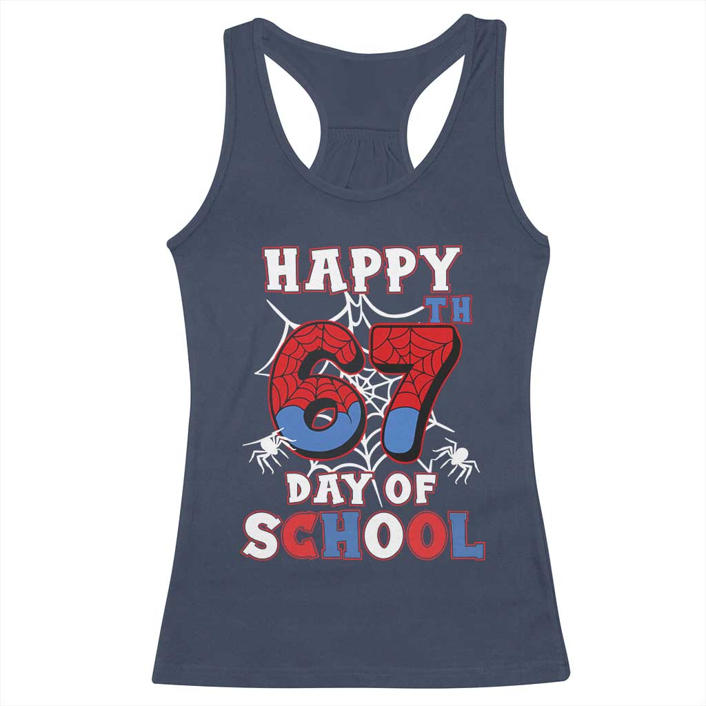 Happy 67th Day Of School Racerback Tank Top Boys Girls Spider 67 Days - Wonder Print Shop