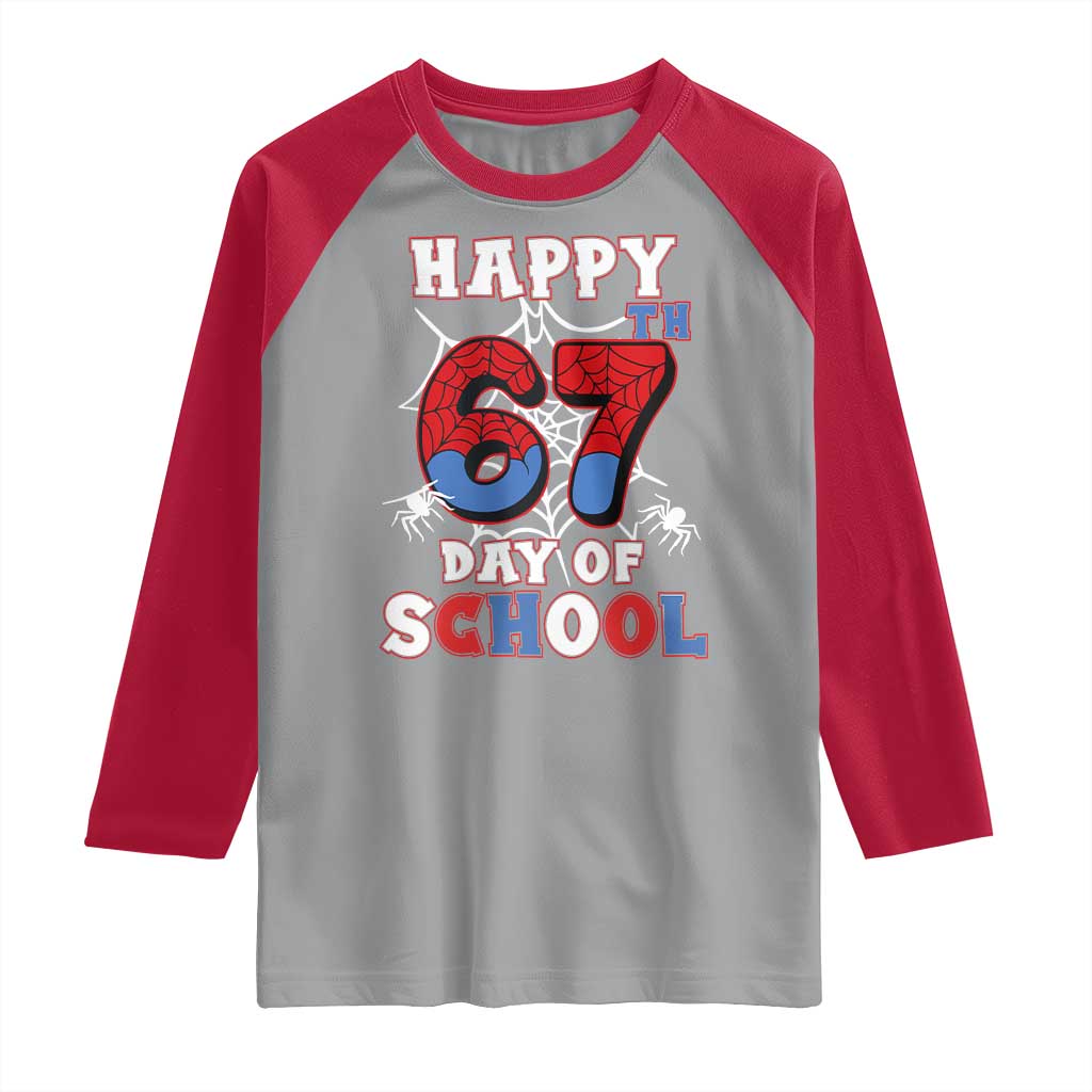 Happy 67th Day Of School Raglan Shirt Boys Girls Spider 67 Days - Wonder Print Shop