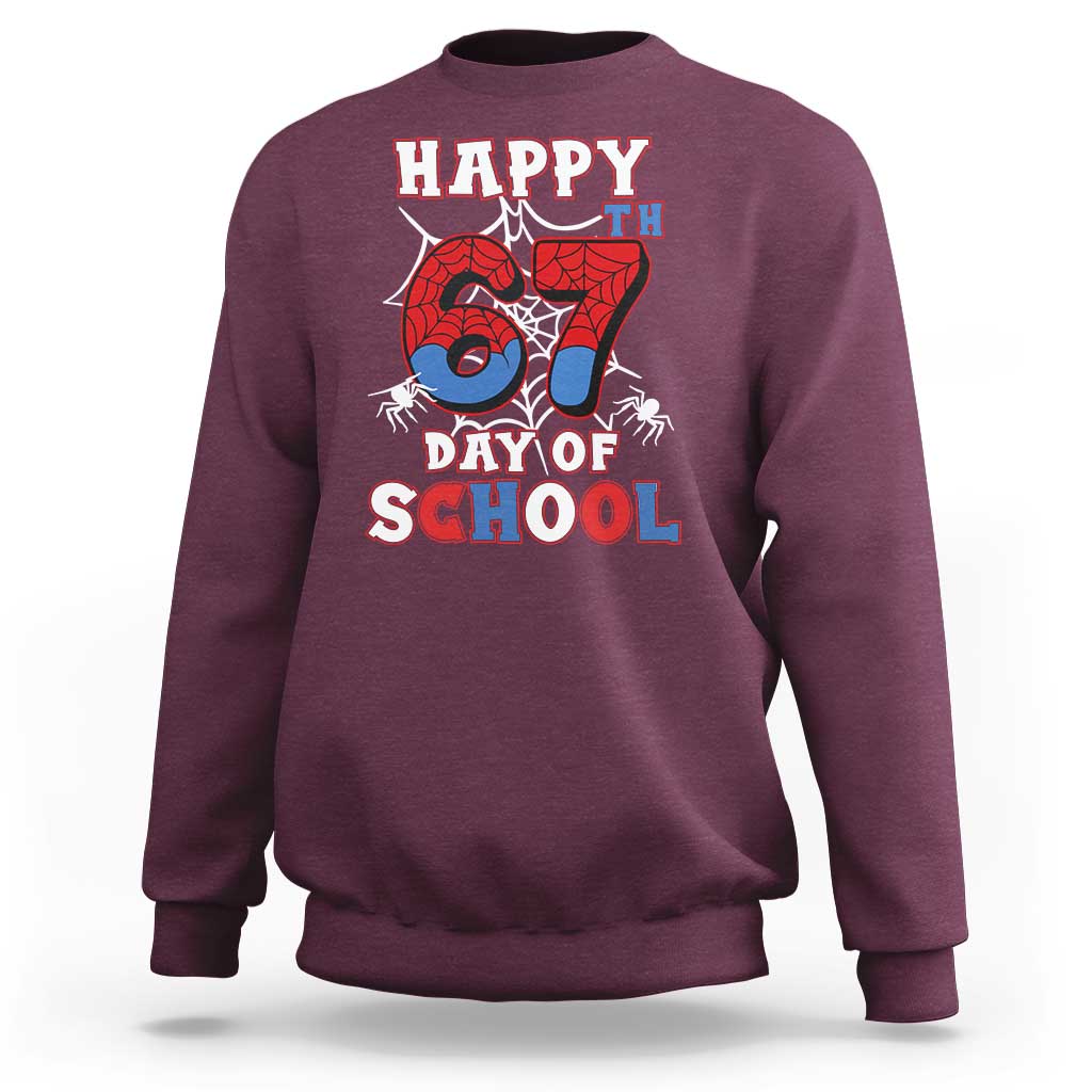 Happy 67th Day Of School Sweatshirt Boys Girls Spider 67 Days - Wonder Print Shop