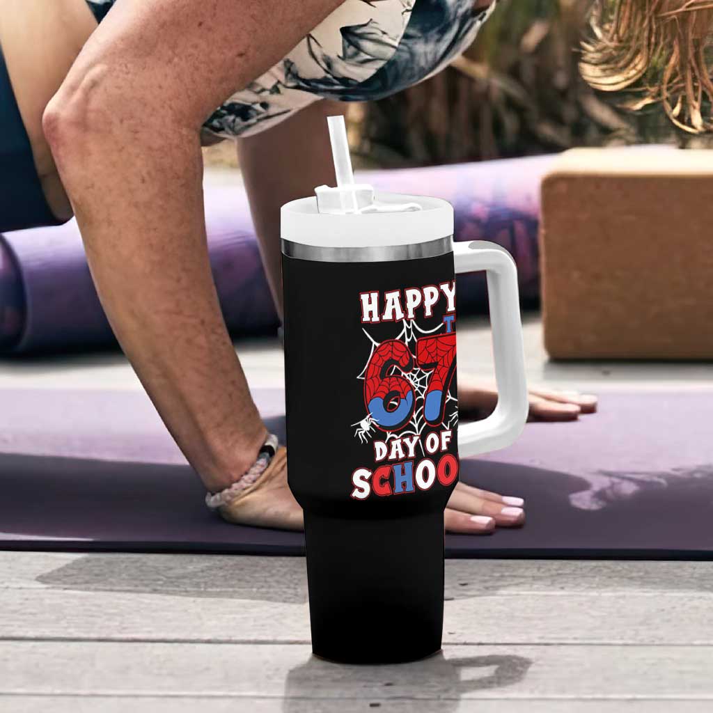 Happy 67th Day Of School Tumbler With Handle Boys Girls Spider 67 Days - Wonder Print Shop