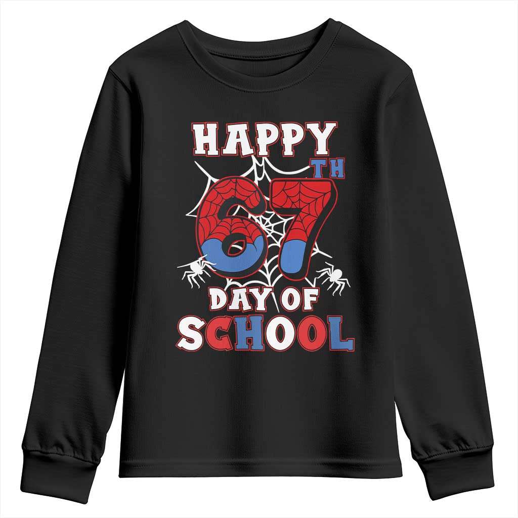 Happy 67th Day Of School Youth Sweatshirt Boys Girls Spider 67 Days - Wonder Print Shop