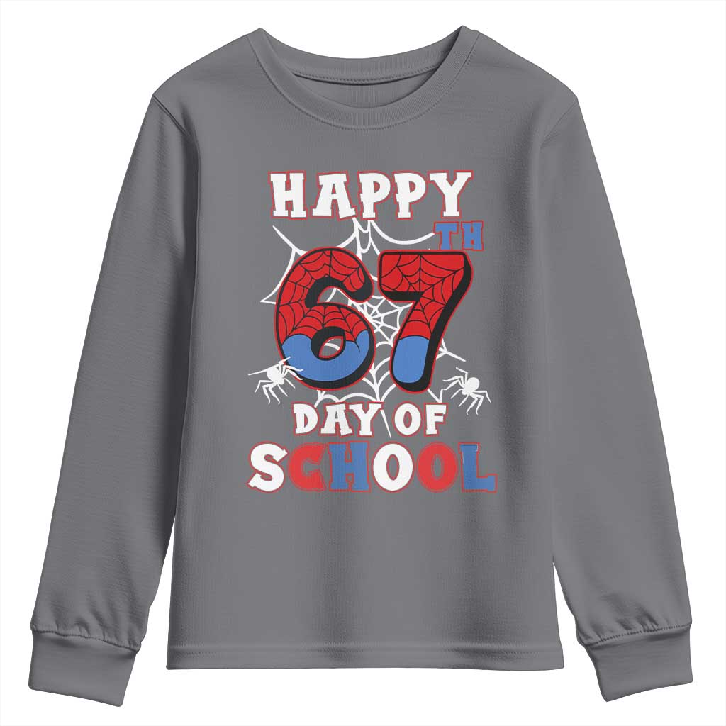 Happy 67th Day Of School Youth Sweatshirt Boys Girls Spider 67 Days - Wonder Print Shop