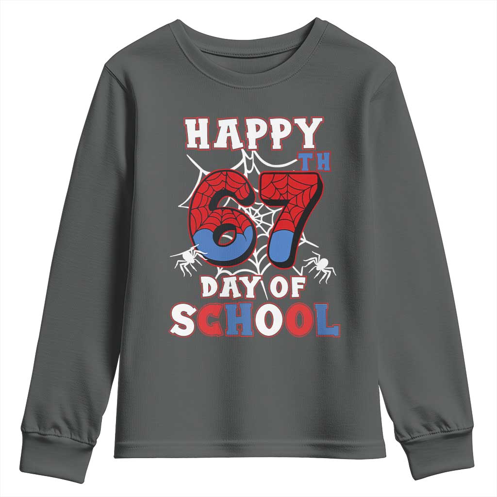 Happy 67th Day Of School Youth Sweatshirt Boys Girls Spider 67 Days - Wonder Print Shop