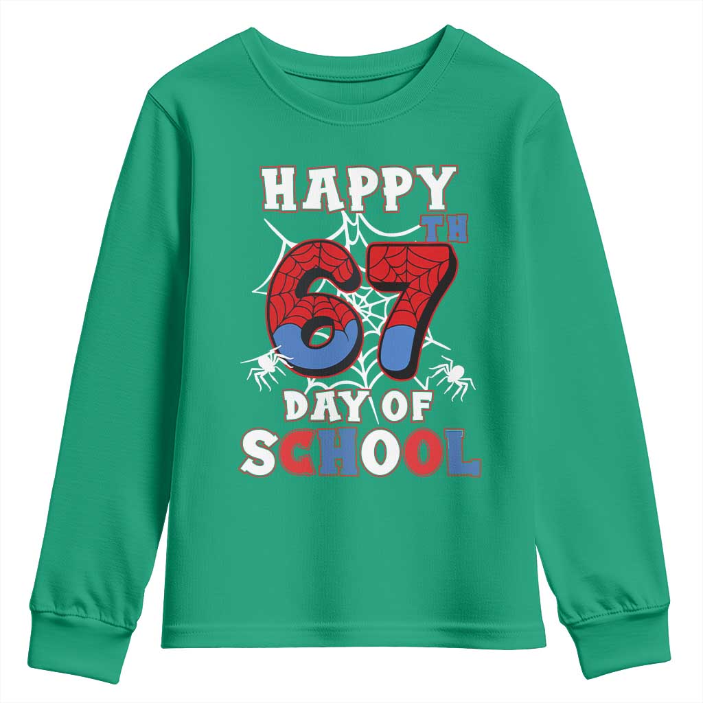 Happy 67th Day Of School Youth Sweatshirt Boys Girls Spider 67 Days - Wonder Print Shop