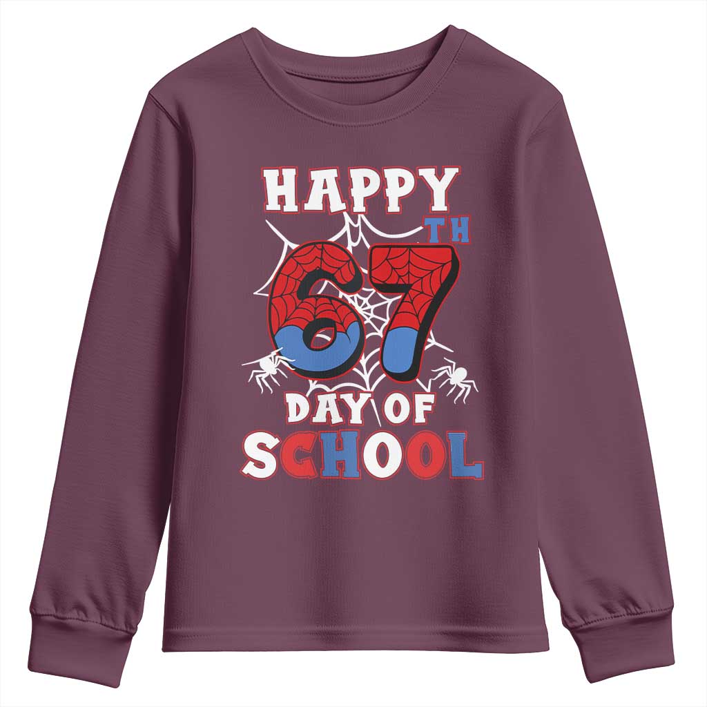 Happy 67th Day Of School Youth Sweatshirt Boys Girls Spider 67 Days - Wonder Print Shop