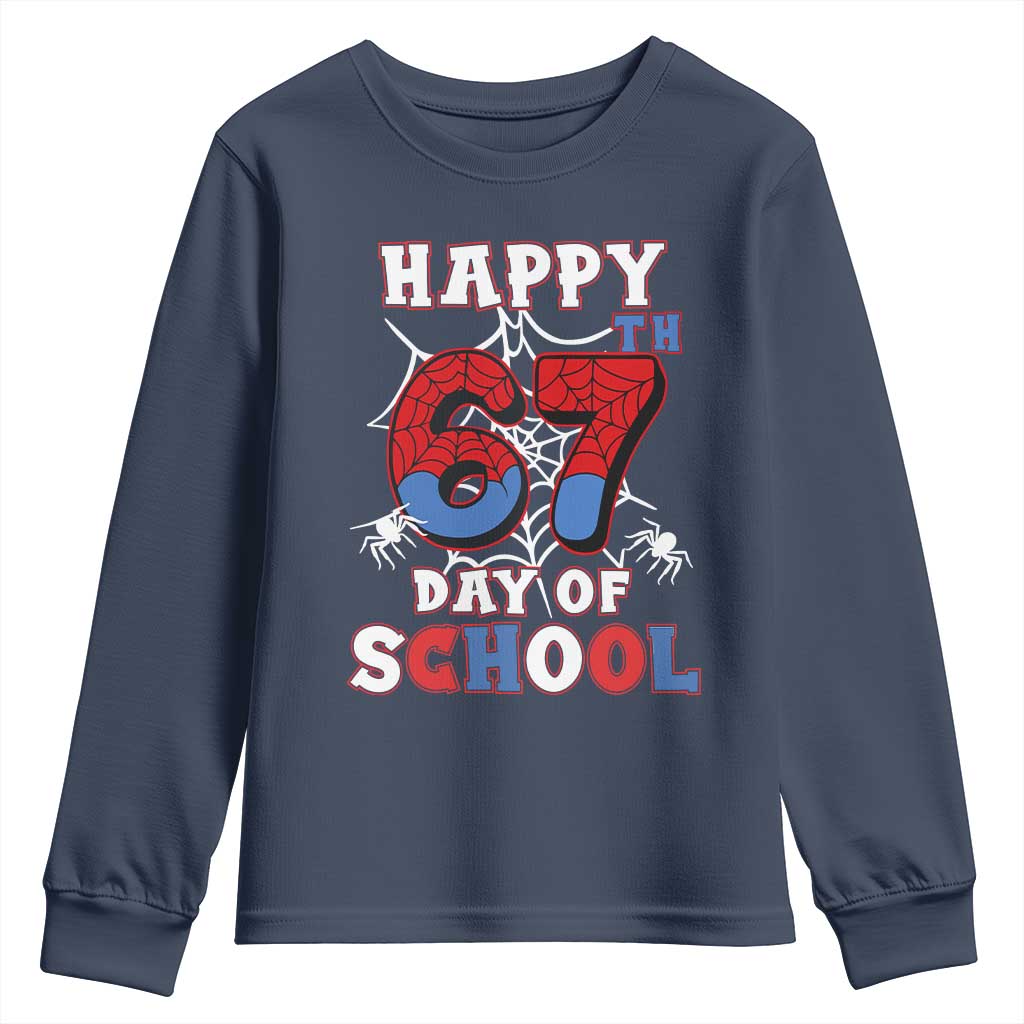 Happy 67th Day Of School Youth Sweatshirt Boys Girls Spider 67 Days - Wonder Print Shop