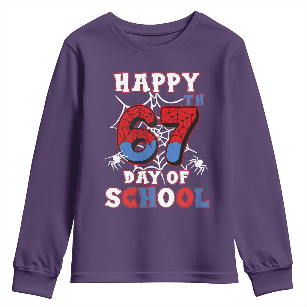 Happy 67th Day Of School Youth Sweatshirt Boys Girls Spider 67 Days - Wonder Print Shop