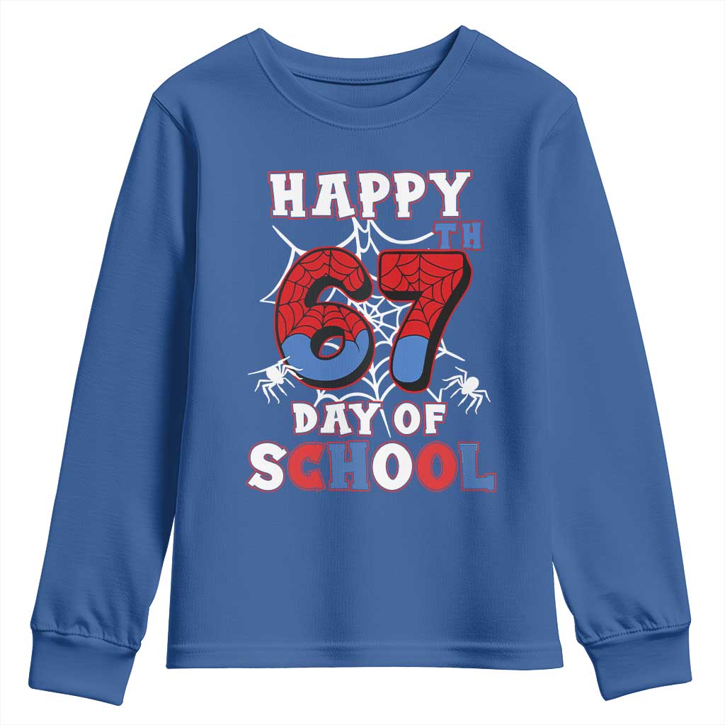Happy 67th Day Of School Youth Sweatshirt Boys Girls Spider 67 Days - Wonder Print Shop