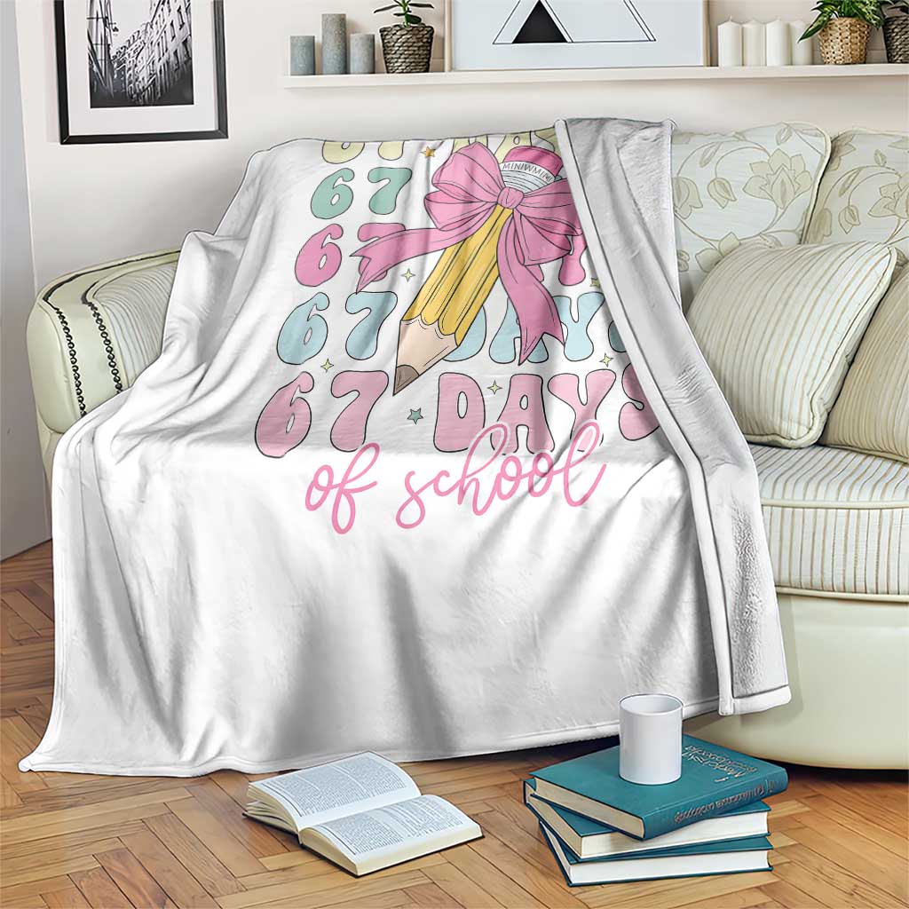 67 Days of School Coquette Bow Throw Blanket Funny Six Seven Meme 67th Day Teacher Student - Wonder Print Shop