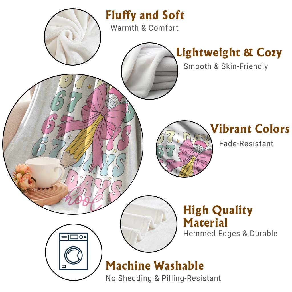 67 Days of School Coquette Bow Throw Blanket Funny Six Seven Meme 67th Day Teacher Student - Wonder Print Shop