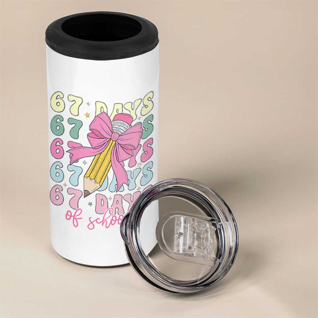 67 Days of School Coquette Bow 4 in 1 Can Cooler Tumbler Funny Six Seven Meme 67th Day Teacher Student - Wonder Print Shop