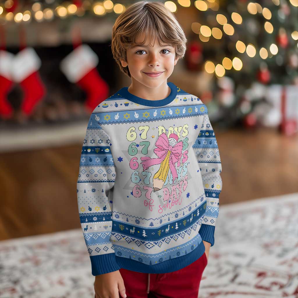 67 Days of School Coquette Bow Hanukkah Ugly Sweater Funny Six Seven Meme 67th Day Teacher Student - Wonder Print Shop