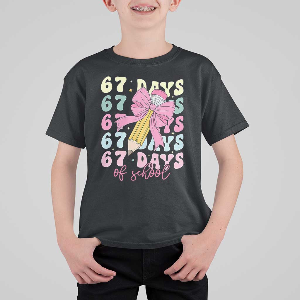 67 Days of School Coquette Bow T Shirt For Kid Funny Six Seven Meme 67th Day Teacher Student - Wonder Print Shop