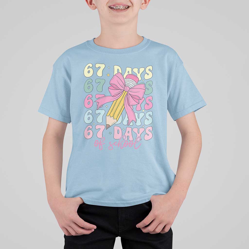 67 Days of School Coquette Bow T Shirt For Kid Funny Six Seven Meme 67th Day Teacher Student - Wonder Print Shop