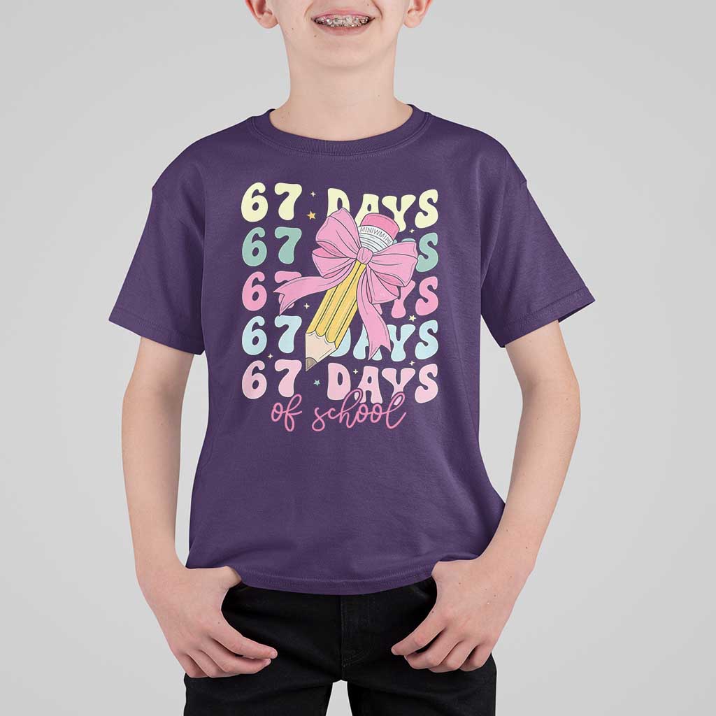 67 Days of School Coquette Bow T Shirt For Kid Funny Six Seven Meme 67th Day Teacher Student - Wonder Print Shop
