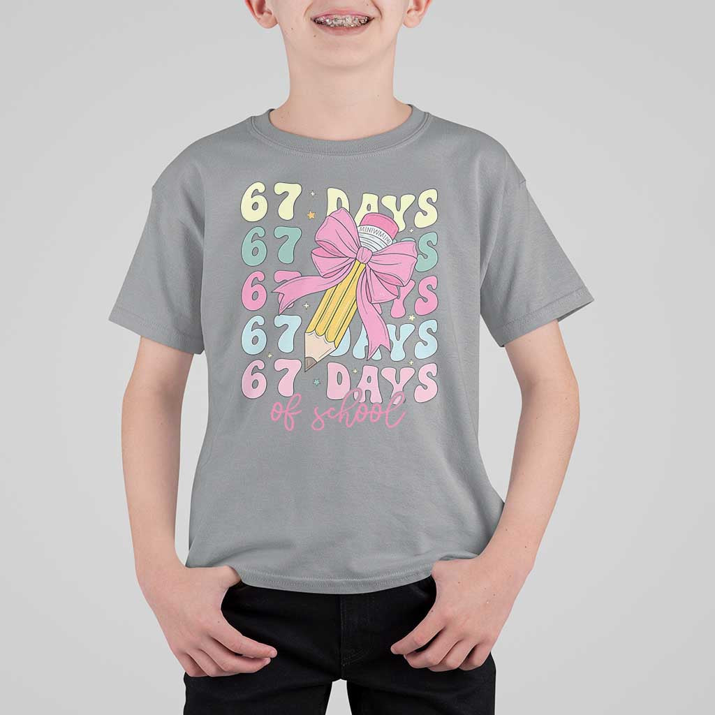 67 Days of School Coquette Bow T Shirt For Kid Funny Six Seven Meme 67th Day Teacher Student - Wonder Print Shop