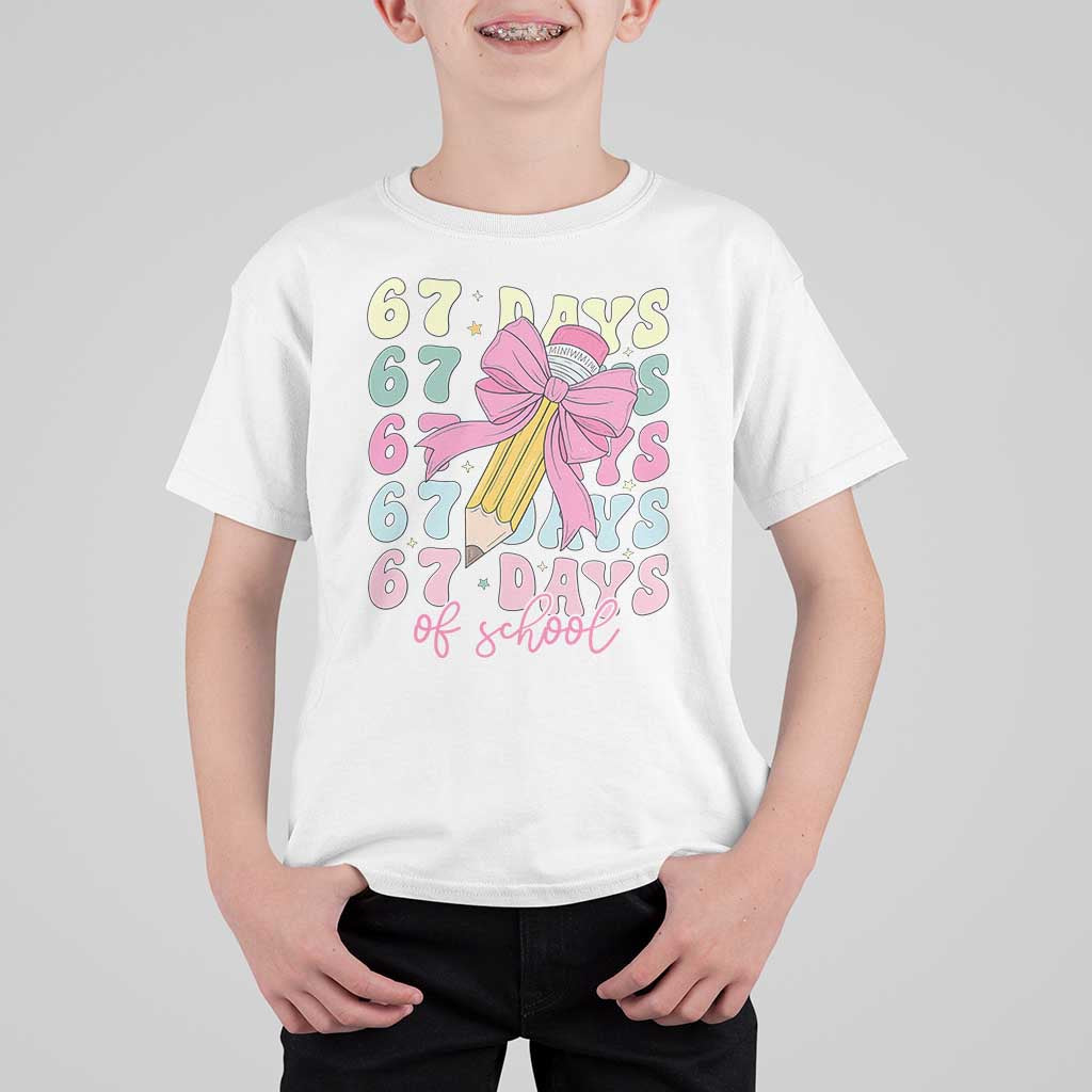 67 Days of School Coquette Bow T Shirt For Kid Funny Six Seven Meme 67th Day Teacher Student - Wonder Print Shop