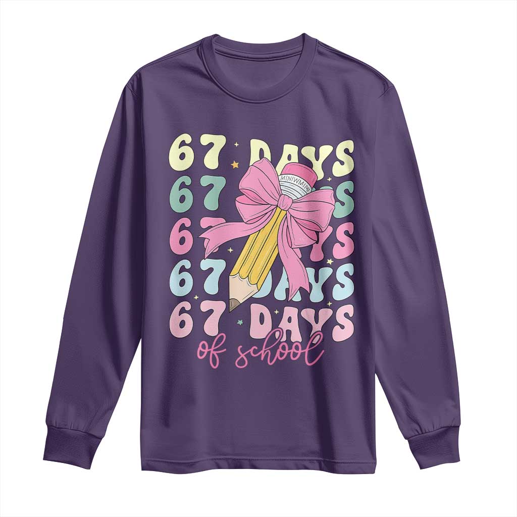 67 Days of School Coquette Bow Long Sleeve Shirt Funny Six Seven Meme 67th Day Teacher Student - Wonder Print Shop