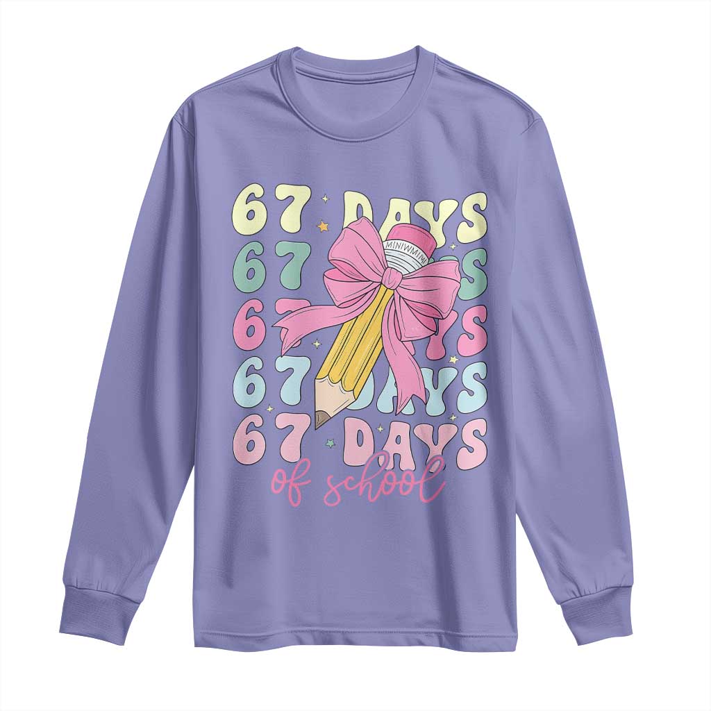 67 Days of School Coquette Bow Long Sleeve Shirt Funny Six Seven Meme 67th Day Teacher Student - Wonder Print Shop