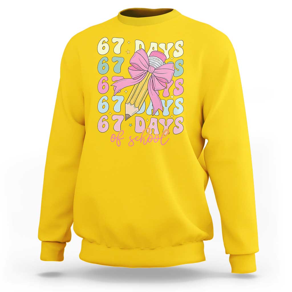 67 Days of School Coquette Bow Sweatshirt Funny Six Seven Meme 67th Day Teacher Student - Wonder Print Shop