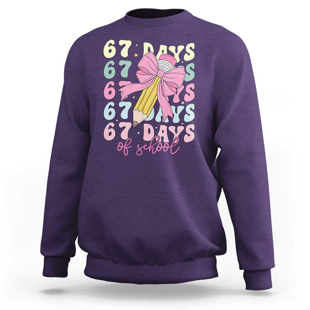 67 Days of School Coquette Bow Sweatshirt Funny Six Seven Meme 67th Day Teacher Student - Wonder Print Shop