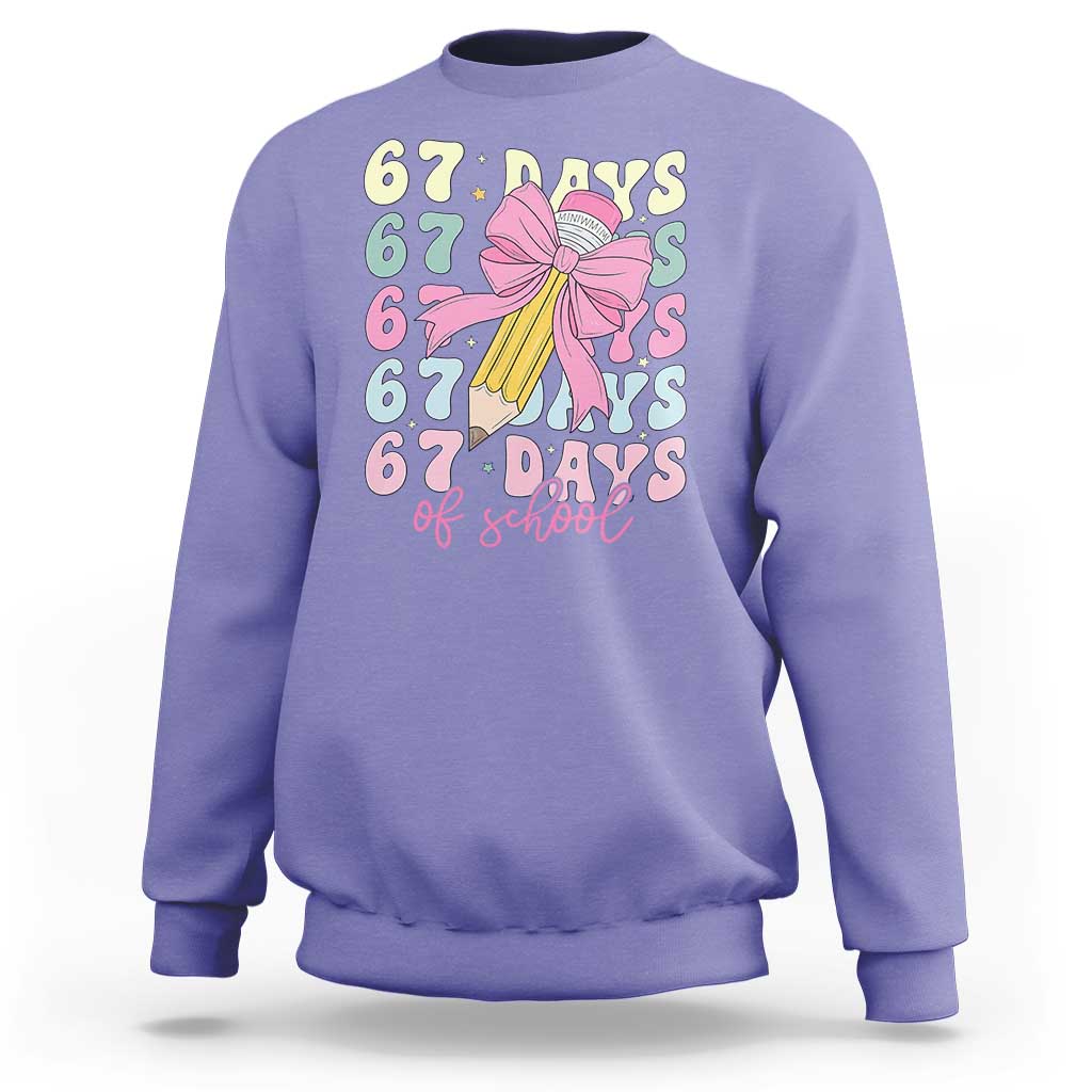 67 Days of School Coquette Bow Sweatshirt Funny Six Seven Meme 67th Day Teacher Student - Wonder Print Shop