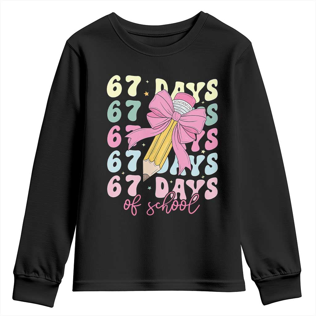 67 Days of School Coquette Bow Youth Sweatshirt Funny Six Seven Meme 67th Day Teacher Student - Wonder Print Shop