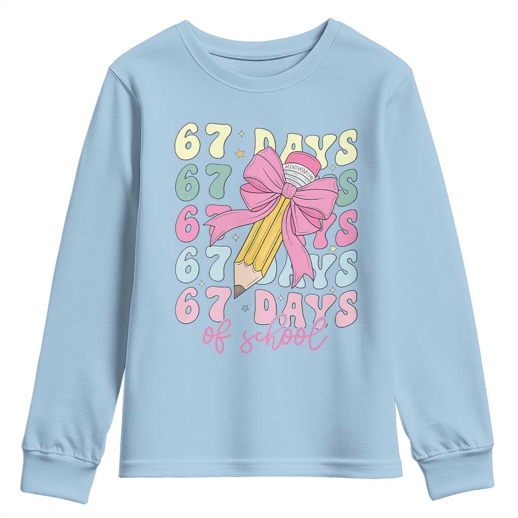 67 Days of School Coquette Bow Youth Sweatshirt Funny Six Seven Meme 67th Day Teacher Student - Wonder Print Shop
