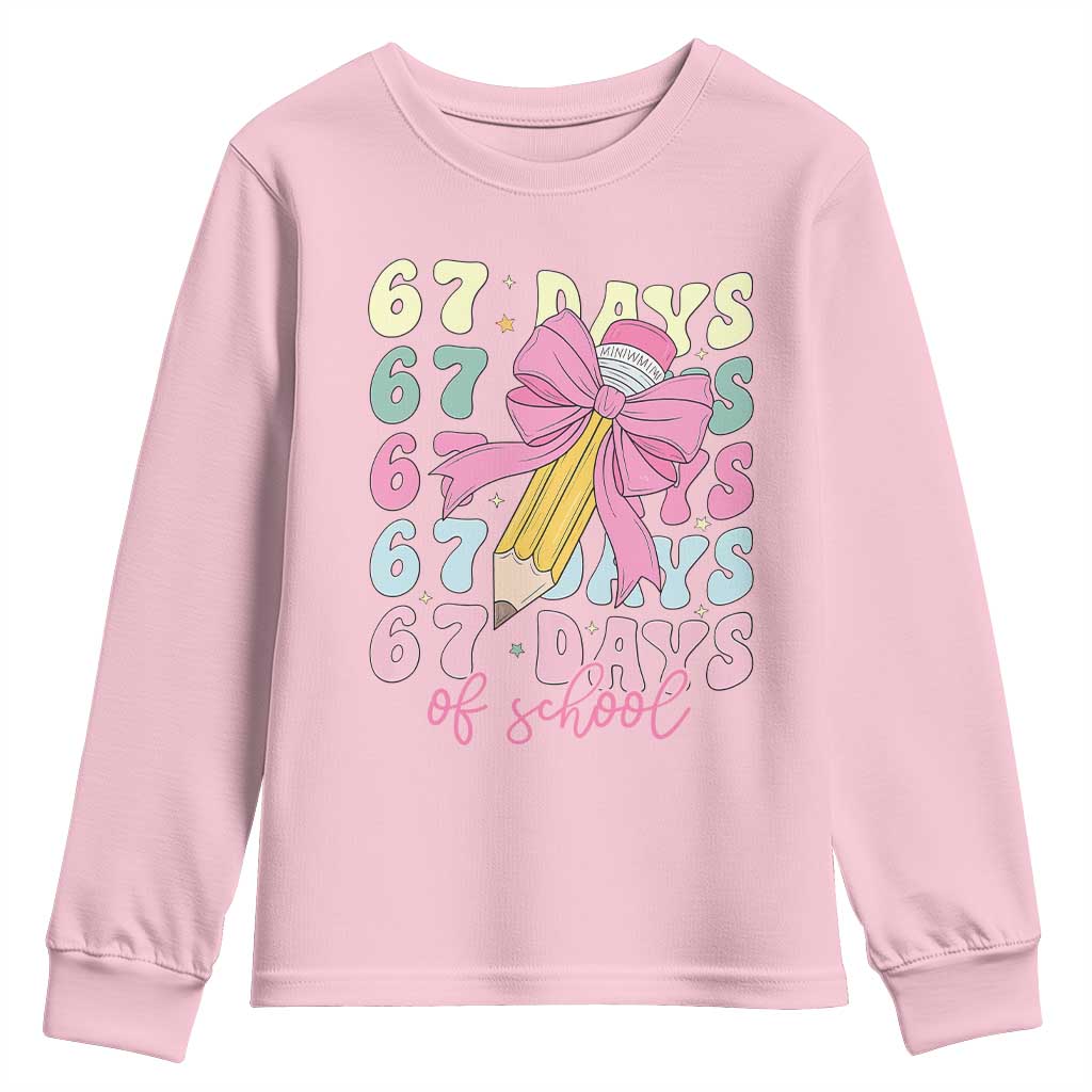 67 Days of School Coquette Bow Youth Sweatshirt Funny Six Seven Meme 67th Day Teacher Student - Wonder Print Shop