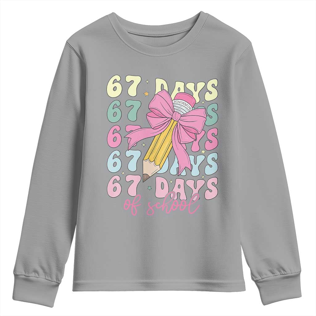 67 Days of School Coquette Bow Youth Sweatshirt Funny Six Seven Meme 67th Day Teacher Student - Wonder Print Shop