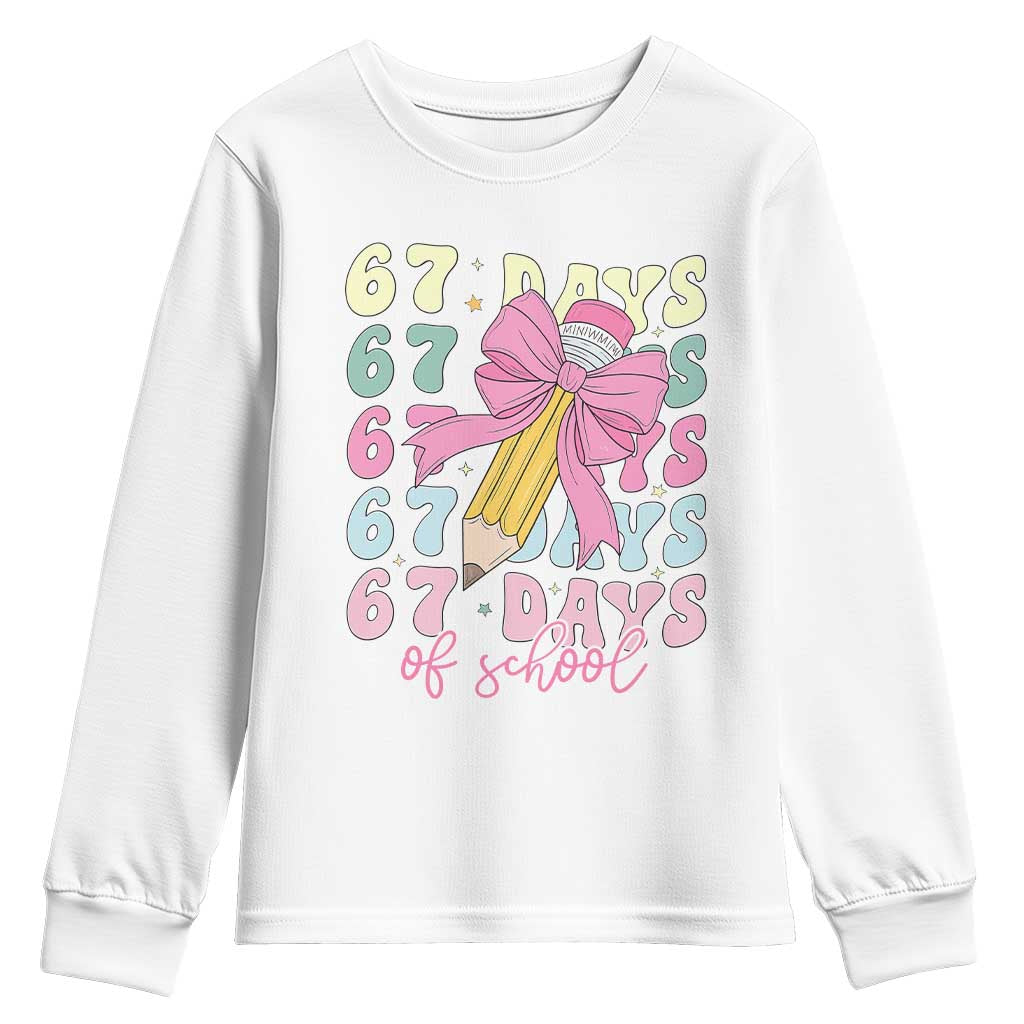 67 Days of School Coquette Bow Youth Sweatshirt Funny Six Seven Meme 67th Day Teacher Student - Wonder Print Shop