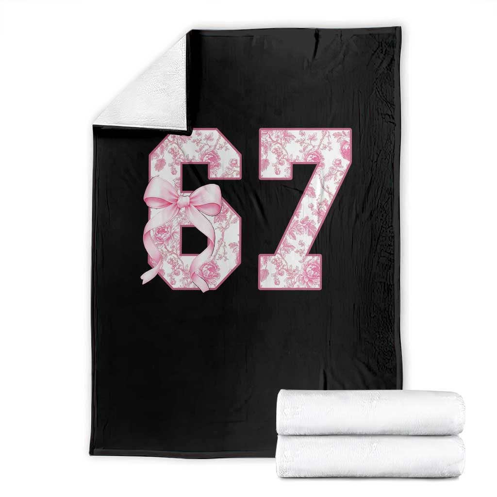 Six Seven Coquette Girl Throw Blanket Funny 67 Meme Gen Alpha Slang Pink Floral Bow Aesthetic - Wonder Print Shop