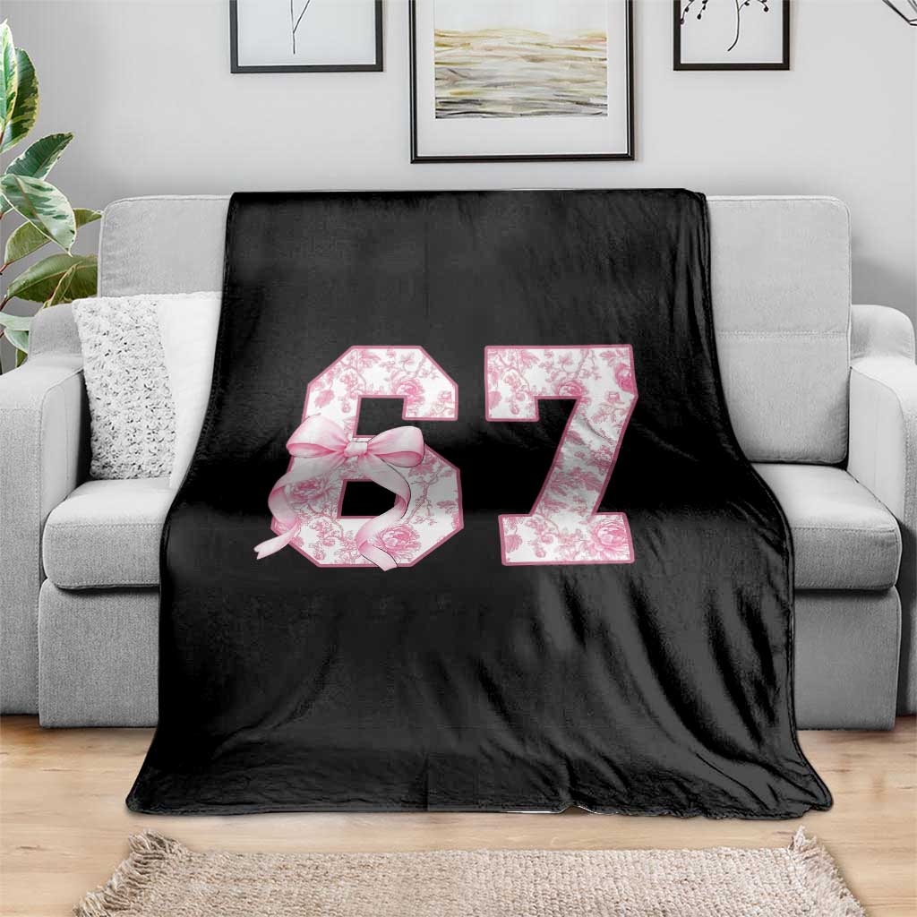 Six Seven Coquette Girl Throw Blanket Funny 67 Meme Gen Alpha Slang Pink Floral Bow Aesthetic - Wonder Print Shop