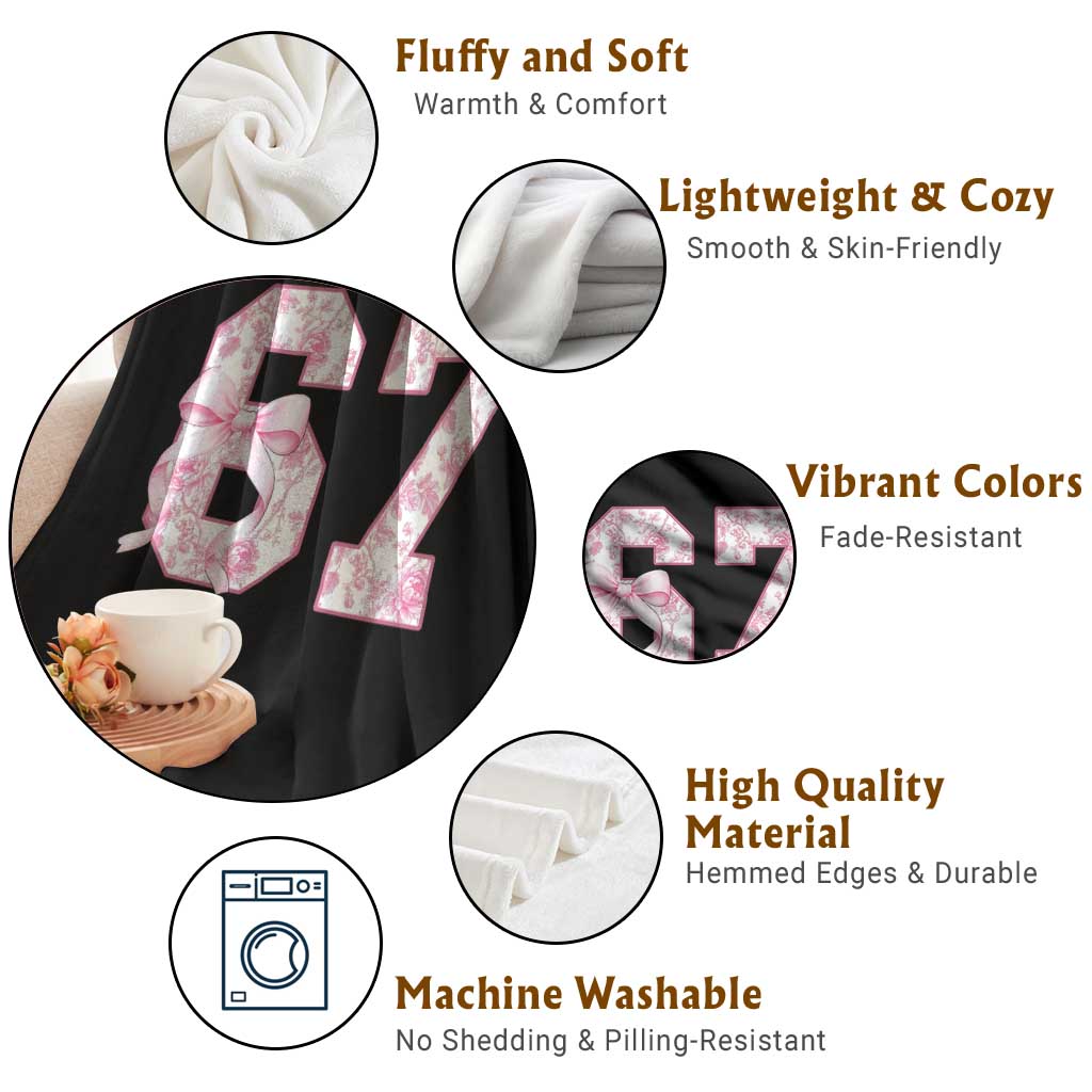 Six Seven Coquette Girl Throw Blanket Funny 67 Meme Gen Alpha Slang Pink Floral Bow Aesthetic - Wonder Print Shop
