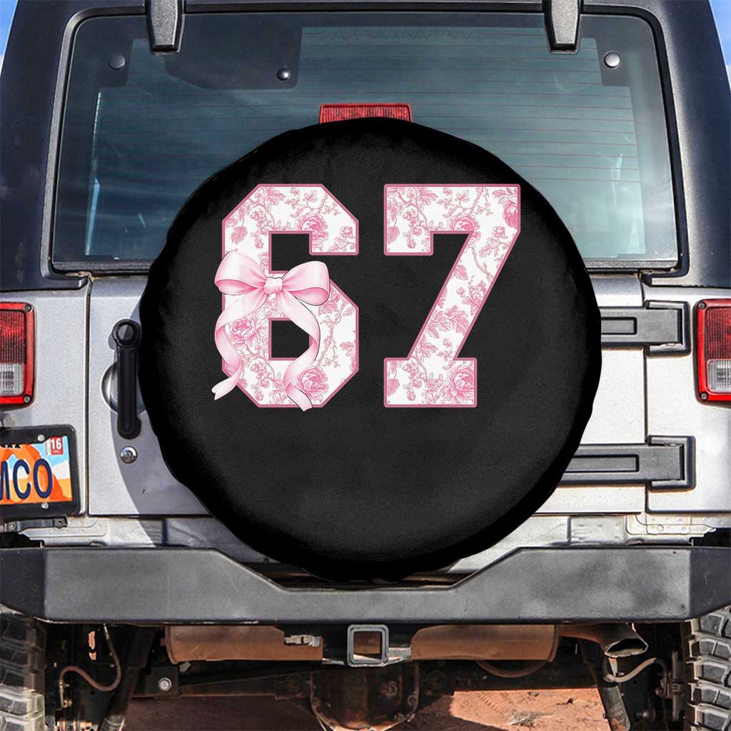 Six Seven Coquette Girl Spare Tire Cover Funny 67 Meme Gen Alpha Slang Pink Floral Bow Aesthetic - Wonder Print Shop