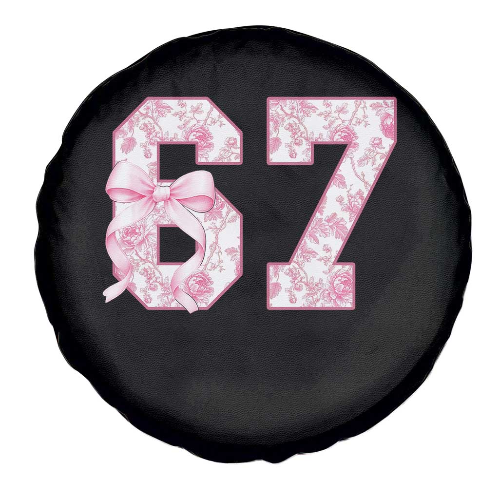 Six Seven Coquette Girl Spare Tire Cover Funny 67 Meme Gen Alpha Slang Pink Floral Bow Aesthetic - Wonder Print Shop